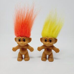 Vintage Russ Yellow and Orange Hair 3" Troll Dolls
